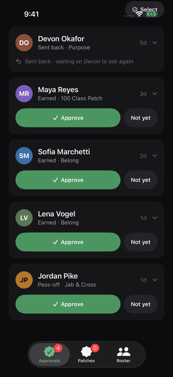 A sign-off request reads "Pass-off" followed by the patch name.