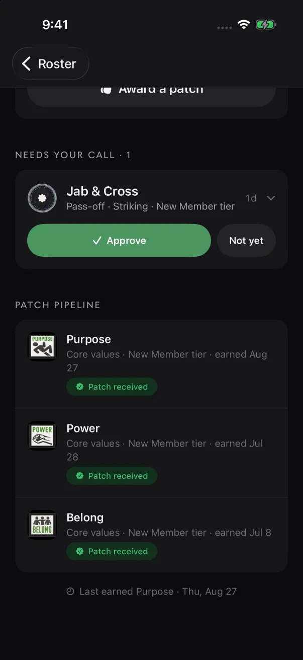"Patch pipeline" lists physical patches that were handed over, received or sent back.