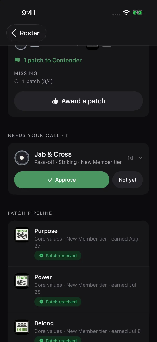 On a member's page, the same card appears under "Needs your call".